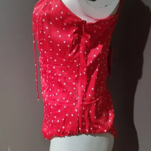 Zara Red Star Printed Satin Effect Bodysuit Sz XL - Picture 3 of 12